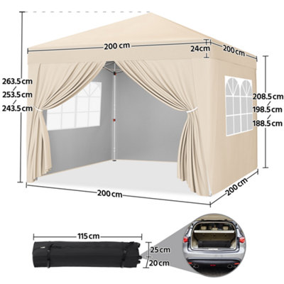 Yaheetech 2mx2m Beige Fabric Pop Up Canopy Tent w/ Sidewalls - 3