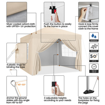 Yaheetech 2mx2m Beige Fabric Pop Up Canopy Tent w/ Sidewalls - 4