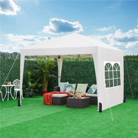 Yaheetech 2mx2m White Fabric Pop Up Canopy Tent w/ Sidewalls