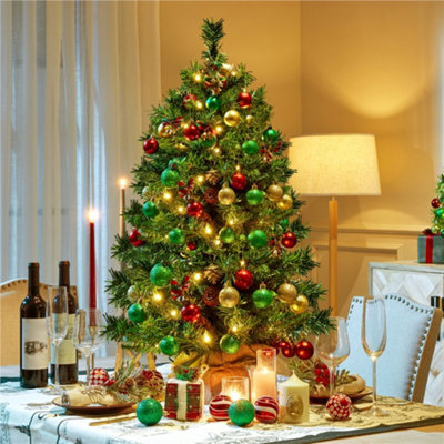 Yaheetech 2pcs 3ft Mini Christmas Trees with Pinecones and LED Lights Green
