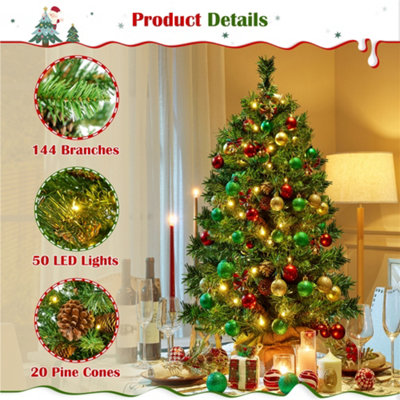 YUETJIN 32-Inch Green Fiber Optic Christmas Tree – 5-Layer Light Show Tabletop Tree With Gold Pot