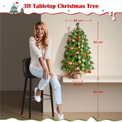 Yaheetech 2pcs 3ft Mini Christmas Trees with Pinecones and LED Lights Green