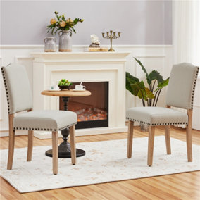 Yaheetech 2PCS Beige Upholstered Dining Chairs with Nailhead Trim