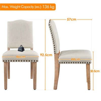 Yaheetech 2PCS Beige Upholstered Dining Chairs with Nailhead Trim
