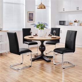 Yaheetech 2PCS Black Faux Leather Dining Chairs with Metal Legs
