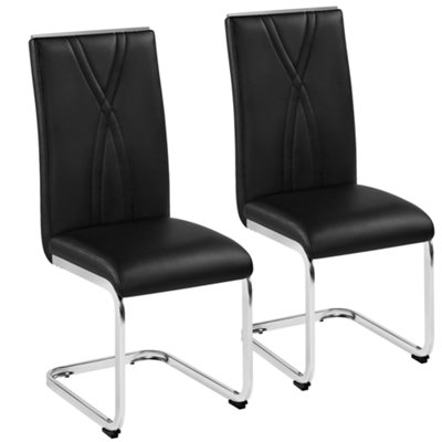 Yaheetech 2PCS Black Faux Leather Dining Chairs with Metal Legs