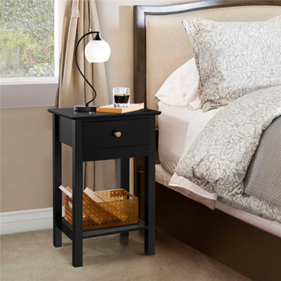 Yaheetech 2PCS Black High Quality Wood Bedside End Table Nightstand ...