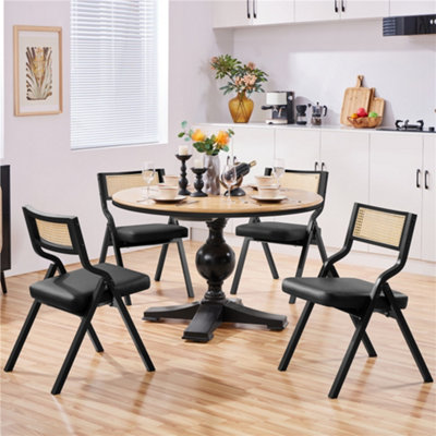 Yaheetech 2pcs Black Upholstered Faux Leather Dining Chairs with Rattan-Back