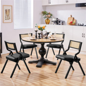Yaheetech 2pcs Black Upholstered Faux Leather Dining Chairs with Rattan-Back