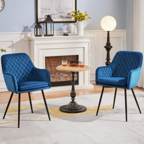 Yaheetech 2PCS Blue Velvet Fabric Tufted Dining Chairs with Armrest