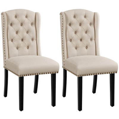 Yaheetech 2pcs Button Tufted Dining Chairs with Wood Legs Beige