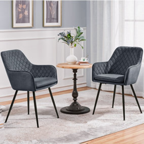 Yaheetech 2PCS Dark Grey Velvet Fabric Tufted Dining Chairs with Armrest