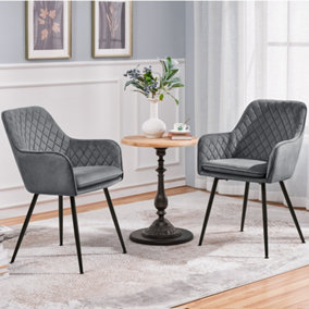Yaheetech 2PCS Light Grey Velvet Fabric Tufted Dining Chairs with Armrest