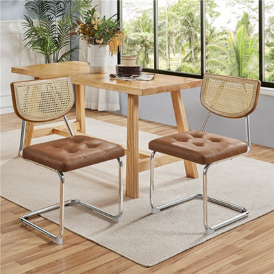 Yaheetech 2PCS Retro Brown Dining Chairs with Mesh Rattan Back | DIY at B&Q