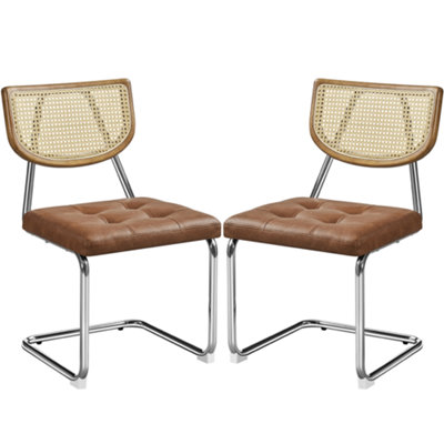 Yaheetech 2PCS Retro Brown Dining Chairs with Mesh Rattan Back