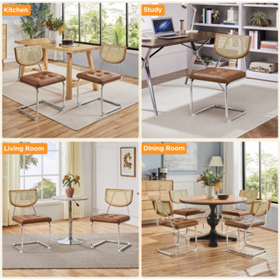 Yaheetech 2PCS Retro Brown Dining Chairs with Mesh Rattan Back
