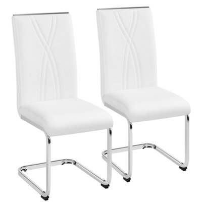 Yaheetech 2PCS White Faux Leather Dining Chairs with Metal Legs