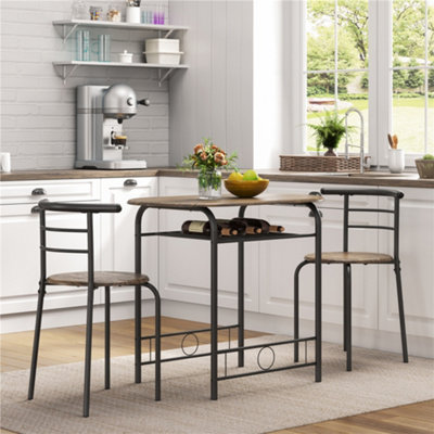Yaheetech 3 Piece Modern Round Dining Table Set Drift Brown (L) 90cm x (W)53cm
