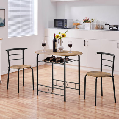 Yaheetech 3 Piece Modern Round Dining Table Set with Steel Legs Brown