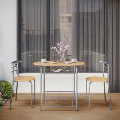 Yaheetech 3 Piece Modern Round Dining Table Set with Steel Legs Natural