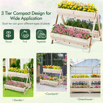 Yaheetech 3 Tier Raised Garden Bed Fir Wood Flower Rack for Flowers ...