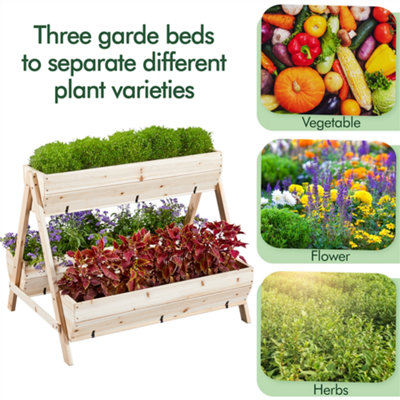 Yaheetech 3 Tier Raised Garden Bed Fir Wood Flower Rack for Flowers ...