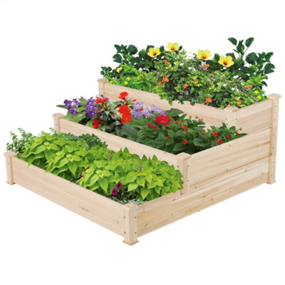 Yaheetech 3 Tier Raised Garden Bed Fir Wood Planter for Flowers Vegetables - 7