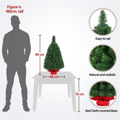 Yaheetech 3ft Green Mini Tabletop Artificial Christmas Tree with Cement ...