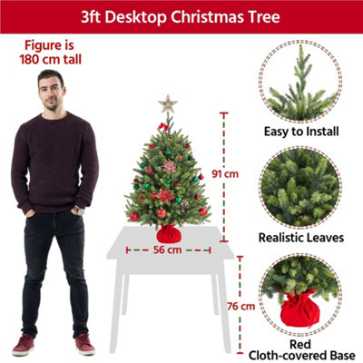 Yaheetech 3ft Green PE Tabletop Mini Christmas Tree with Cement Base - 4