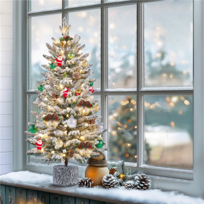 Yaheetech 3ft Mini Flocked Artificial Christmas Tree with LED Lights Green