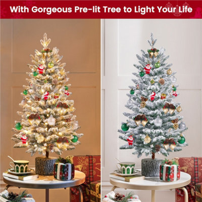Yaheetech 3ft Mini Flocked Artificial Christmas Tree with LED Lights Green