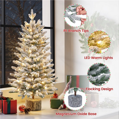 Yaheetech 3ft Mini Flocked Artificial Christmas Tree with LED Lights Green