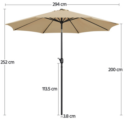Yaheetech 3m Tan Patio Parasol Umbrella w/ Push Button Tilt and Crank