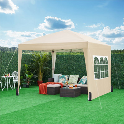 Yaheetech 3mx3m Beige Fabric Pop Up Canopy Tent w/ Sidewalls