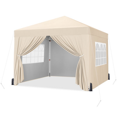 Yaheetech 3mx3m Beige Fabric Pop Up Canopy Tent w/ Sidewalls