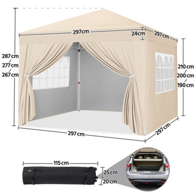 Yaheetech 3mx3m Beige Fabric Pop Up Canopy Tent w/ Sidewalls - 3