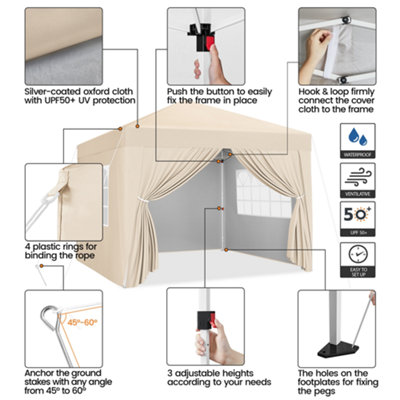Yaheetech 3mx3m Beige Fabric Pop Up Canopy Tent w/ Sidewalls - 4