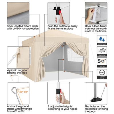 Yaheetech 3mx3m Beige Fabric Pop Up Canopy Tent w/ Sidewalls