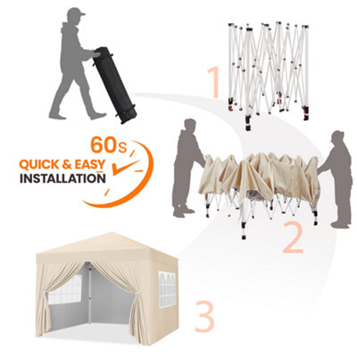 Yaheetech 3mx3m Beige Fabric Pop Up Canopy Tent w/ Sidewalls - 6