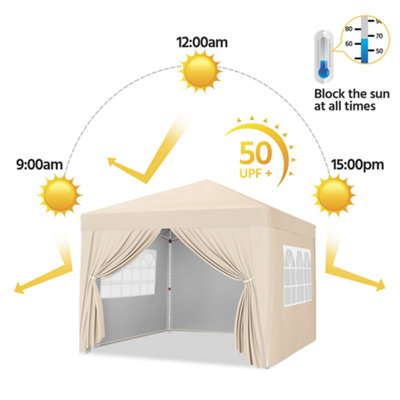 Yaheetech 3mx3m Beige Fabric Pop Up Canopy Tent w/ Sidewalls - 7