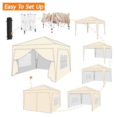 Yaheetech 3mx3m Beige Fabric Pop Up Canopy Tent w/ Sidewalls - 9