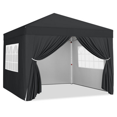 Yaheetech 3mx3m Black Fabric Pop Up Canopy Tent w/ Sidewalls