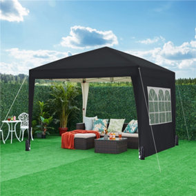 Yaheetech 3mx3m Black Fabric Pop Up Canopy Tent w/ Sidewalls