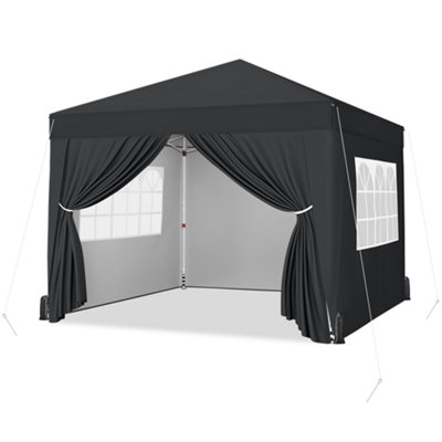 Yaheetech 3mx3m Black Fabric Pop Up Canopy Tent w/ Sidewalls