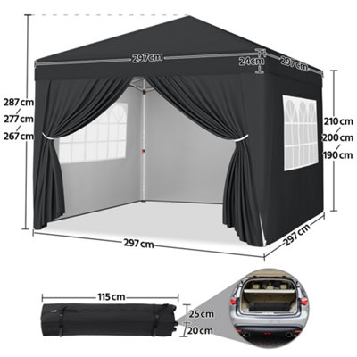 Yaheetech 3mx3m Black Fabric Pop Up Canopy Tent w/ Sidewalls - 3