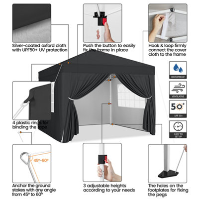 Yaheetech 3mx3m Black Fabric Pop Up Canopy Tent w/ Sidewalls - 4