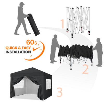 Yaheetech 3mx3m Black Fabric Pop Up Canopy Tent w/ Sidewalls - 6