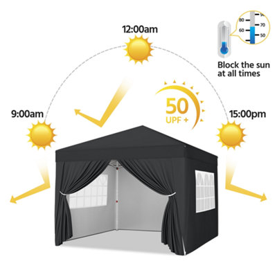 Yaheetech 3mx3m Black Fabric Pop Up Canopy Tent w/ Sidewalls - 7