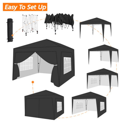 Yaheetech 3mx3m Black Fabric Pop Up Canopy Tent w/ Sidewalls - 9