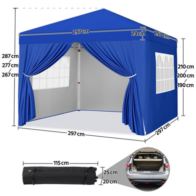 Yaheetech 3mx3m Blue Fabric Pop Up Canopy Tent w/ Sidewalls - 3